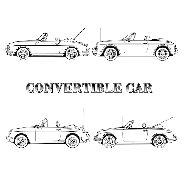 Convertible Car outline set vector