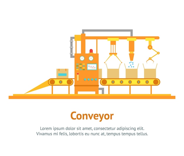 Conveyor Machine Fully Automatic Production Line Card Poster Vector