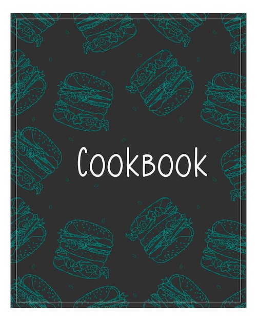 Cookbook background with blue burger hand drawn.