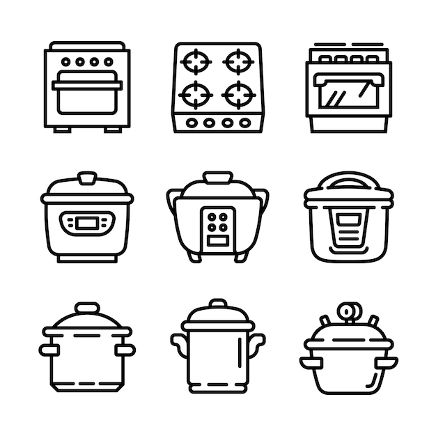 Cooker icon set, outline style