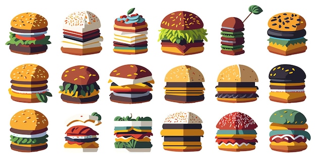 Cookery Icons of Mouthwatering Burgers