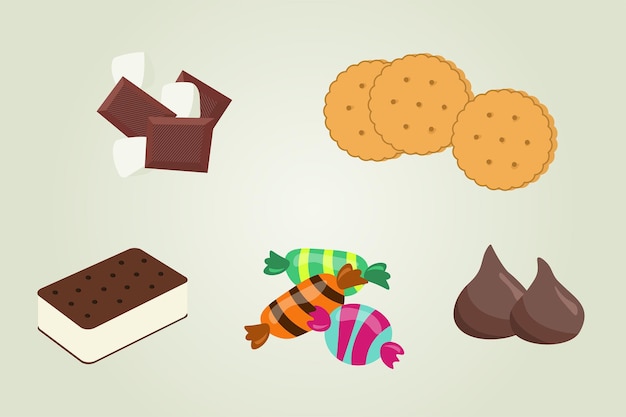 Cookies and candies vector illustration set