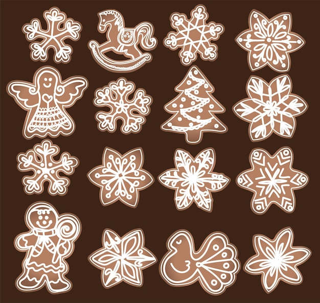 Vector cookies new year christmas hand drawing red background