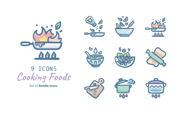 Cooking Foods Doodle Icon Collection