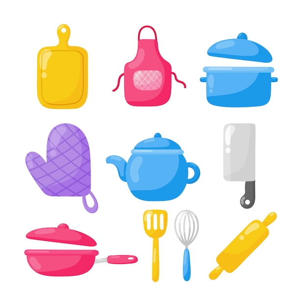 cooking foods and kitchen outline colorful icons set 