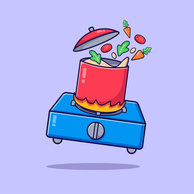 Cooking healthy food on pot with stove illustration vector isolated flat design