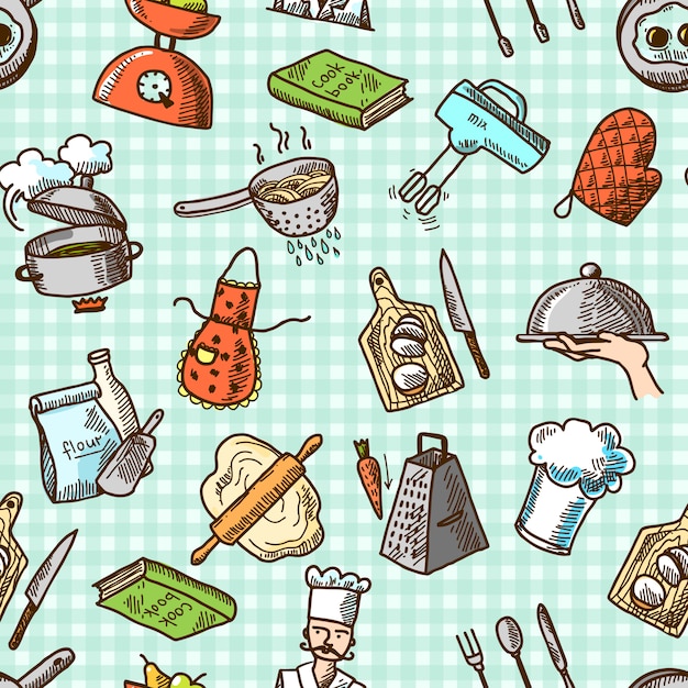 Cooking icons seamless pattern