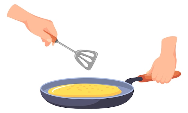 Cooking meal on frying pan Cartoon food icon