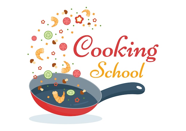 Cooking School to Learn Cooks Homemade Food and Variety of Delicious Dishes on Illustration