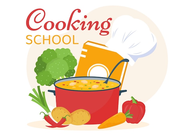 Cooking School to Learn Cooks Homemade Food and Variety of Delicious Dishes on Illustration