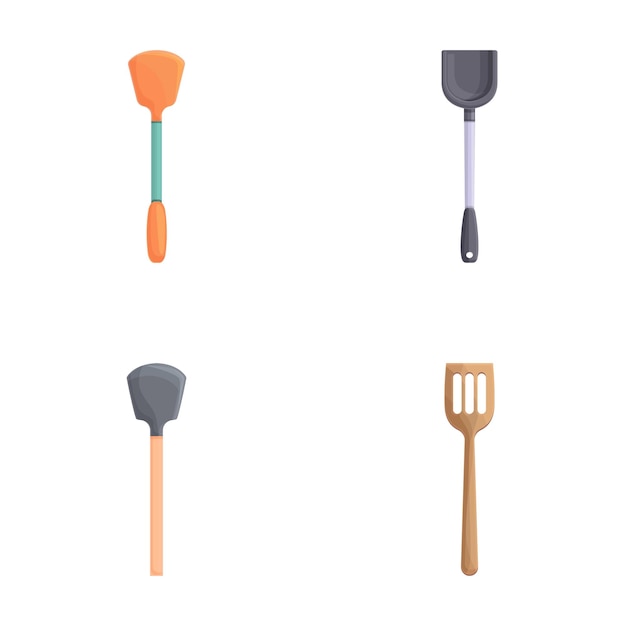 Vector cooking spatula icons set cartoon vector kitchen spatula of various shape