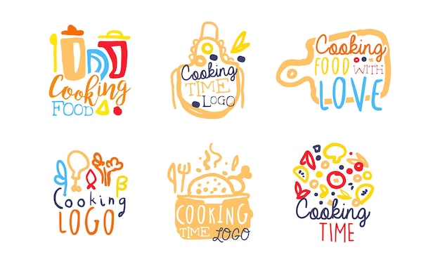 Cooking Time and Food Preparation Logo Design Vector Set