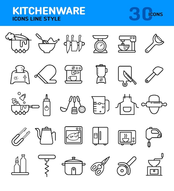 Cooking tool icons used when cooking in the kitchen