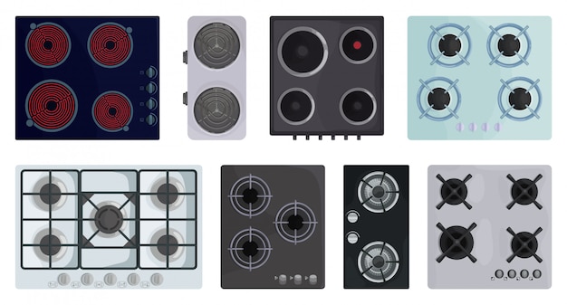 Cooktop surface   cartoon set icon.electric stove    illustration