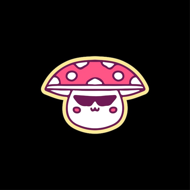 Cool amanita mushroom wearing sunglasses, illustration for t-shirt, sticker.