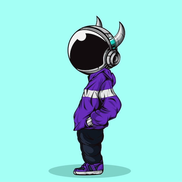 THE COOL ASTRONAUT CHARACTER WITH TWO HORN AND URBAN STREET STYLE