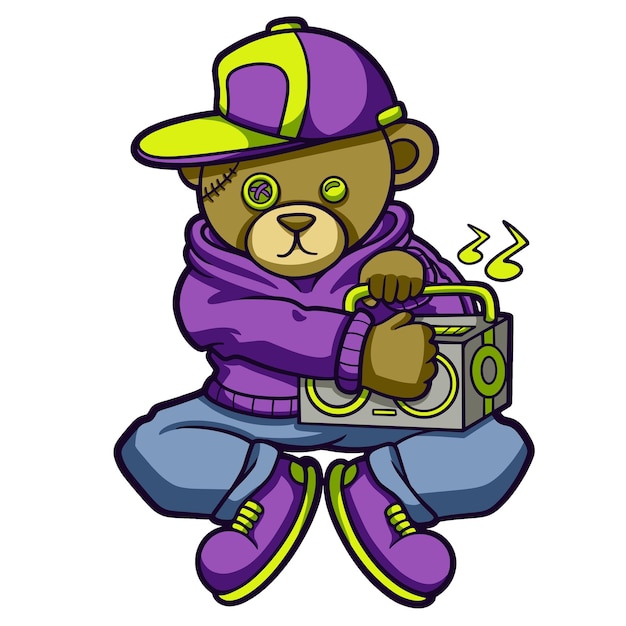 Cool bear hip hop holding boombox