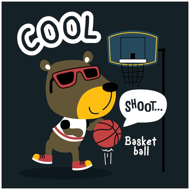 Cool bear playing basketball funny animal cartoon