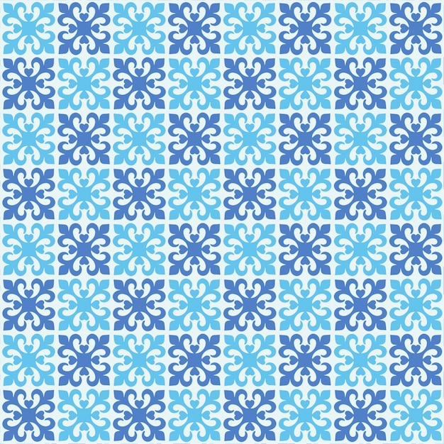 Cool blue flower background pattern with square tile texture 