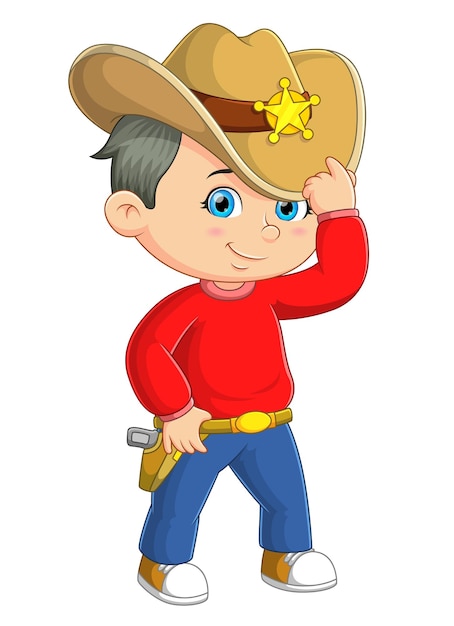 Vector the cool boy is posing with a cowboy costume and having a good style