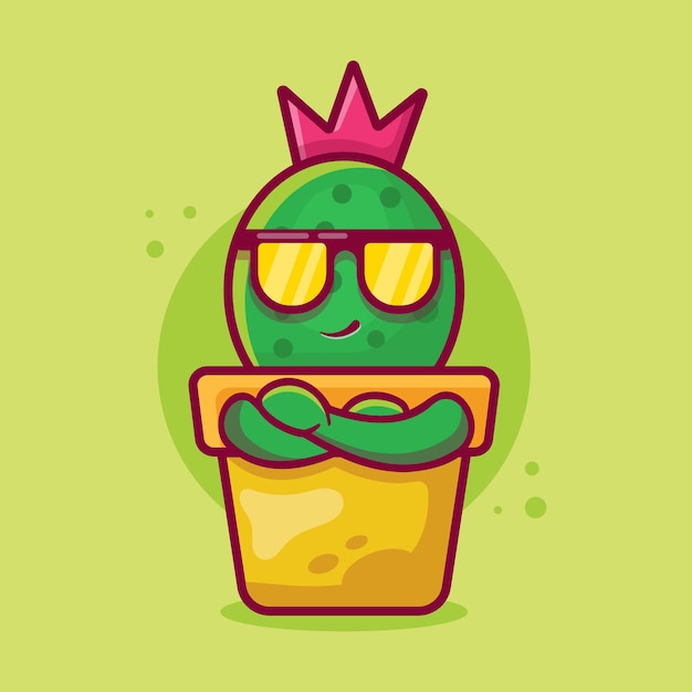 cool cactus on pot character mascot isolated cartoon in flat style design