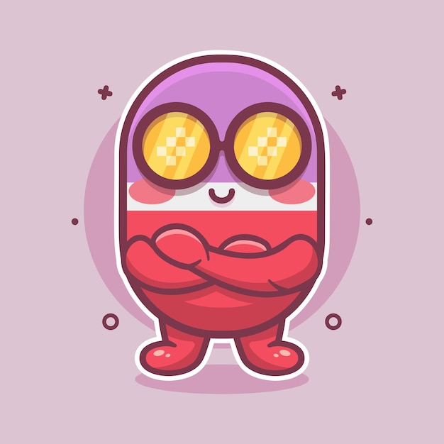 cool capsule medicine character mascot with crossed arms isolated cartoon in flat style design