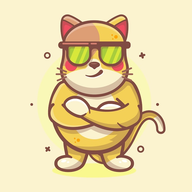 cool cat animal character mascot with crossed arms isolated cartoon in flat style design