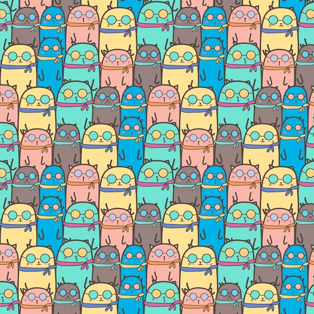 Cool Cats Vector Pattern Background. 