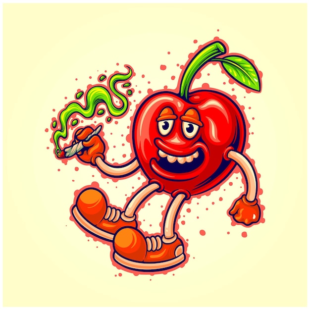 Cool cherry fruit smoking marijuana logo illustration