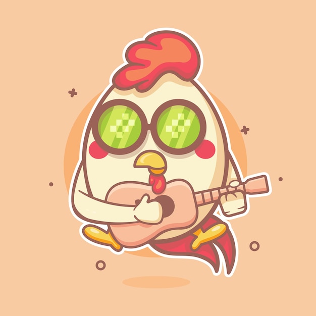 cool chicken animal character mascot playing guitar isolated cartoon