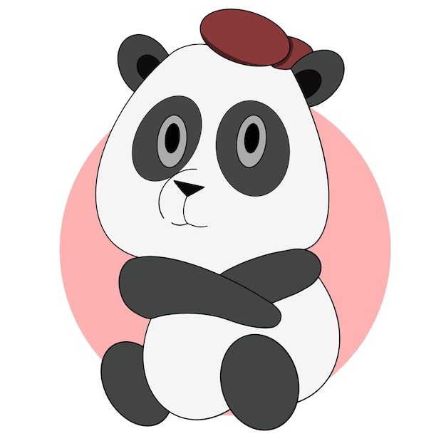 Cool chubby panda sits in a red cap