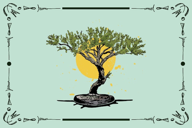 Cool colorful bonsai plant illustration on soft background