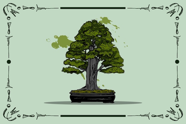 Cool colorful bonsai plant illustration