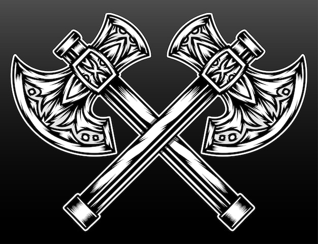 Cool crossed axe isolated on black