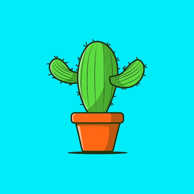 Cool cute cactus in pot vector flat illustration