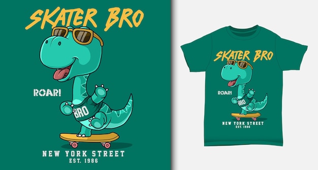 Cool dinosaur playing skateboard. with t-shirt design.