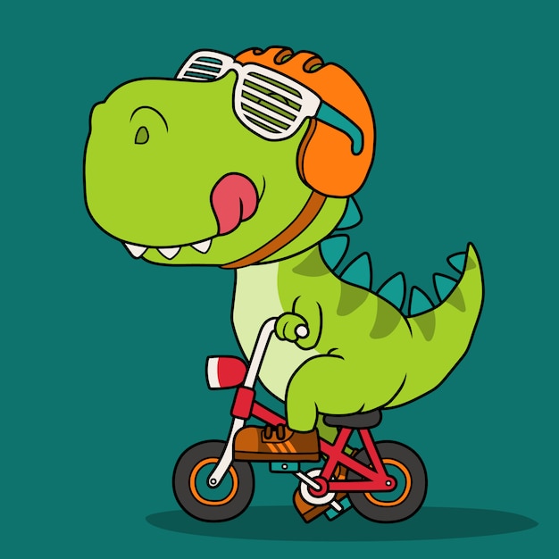 Cool dinosaur riding a bicycle.