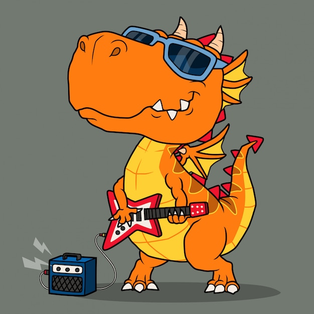 Cool dragon playing guitar.