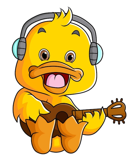 The cool duck is playing guitar while sitting of illustration