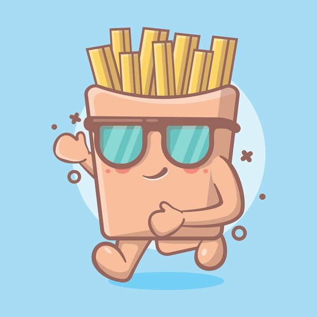 cool french fries food character mascot running isolated cartoon in flat style design