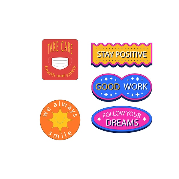 Vector cool hand drawn groovy retro stickers set trendy y2k smile patches vector design pop art print lab