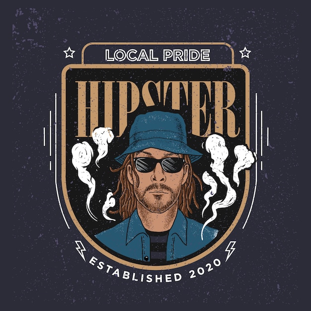 A cool hipster man character in a badge