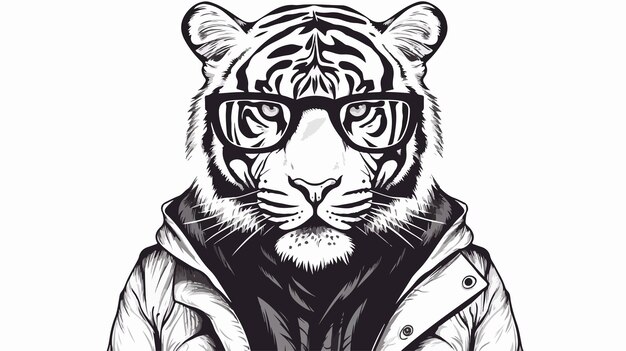 Vector cool hipster tiger sketch vector illustration