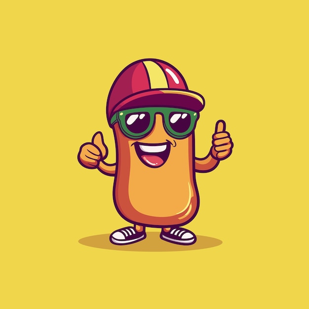 Vector cool hotdog wearing glasses and hat cartoon icon illustration food fashion icon isolated vector