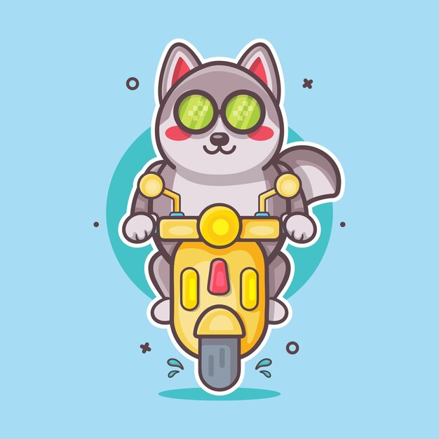 cool husky dog animal character mascot riding scooter motorcycle isolated cartoon