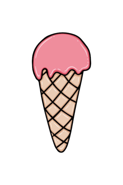 Cool ice cream in a waffle tube food refreshing dessert doodle linear cartoon coloring