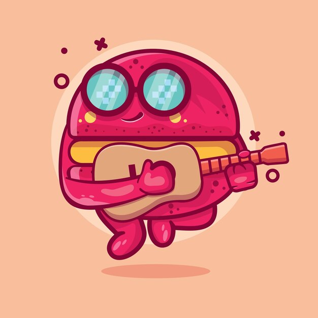 Cool macaron bakery character mascot playing guitar isolated cartoon in flat style design