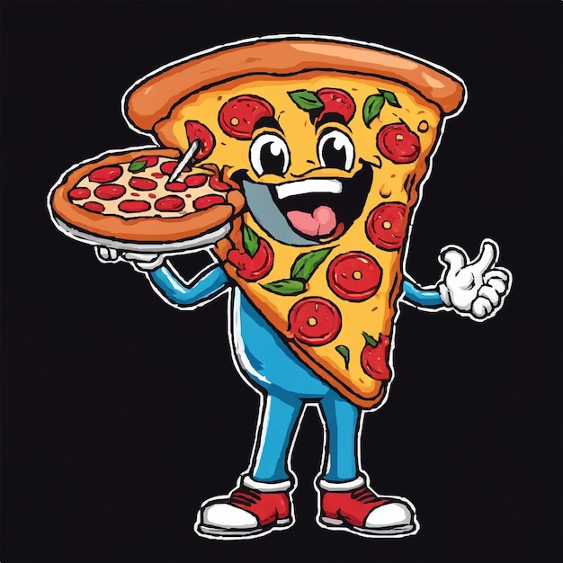 Cool pizza characters in sneakers and various poses trendy retro groovy style