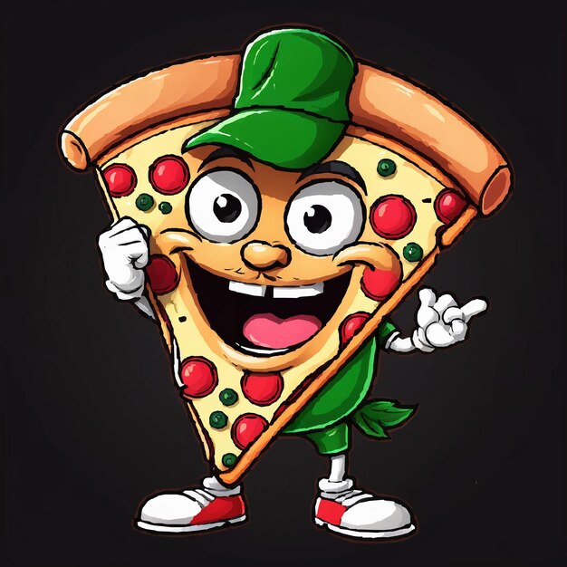 Vector cool pizza characters in sneakers and various poses trendy retro groovy style