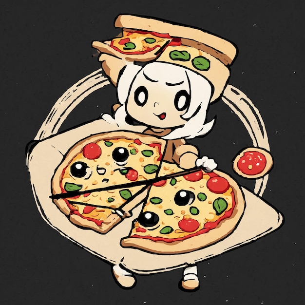 Cool pizza characters in sneakers and various poses trendy retro groovy style